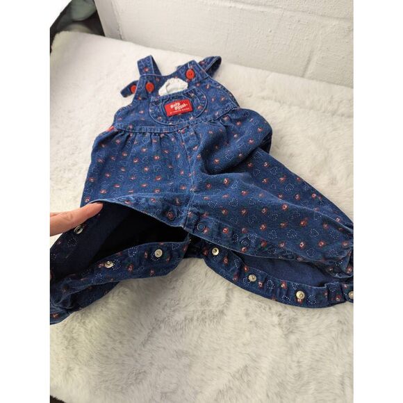 OshKosh Vintage Overalls Long Denim Red Hearts Vestbak Size 12 M B'Gosh Made in - Picture 7 of 8